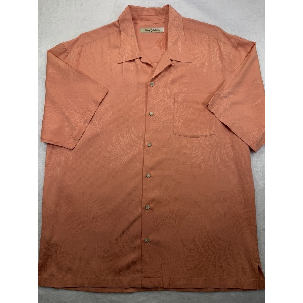 Tommy Bahama Shirt Mens XL Orange Silk Floral Hawaiian Button Up Camp Casual